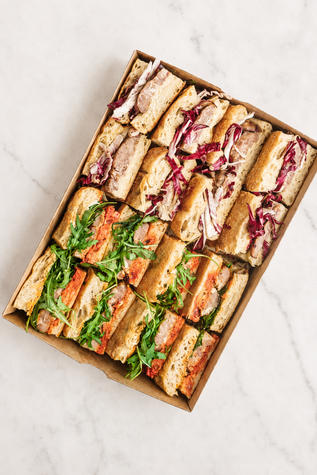Focaccia sandwich catering box for office lunch