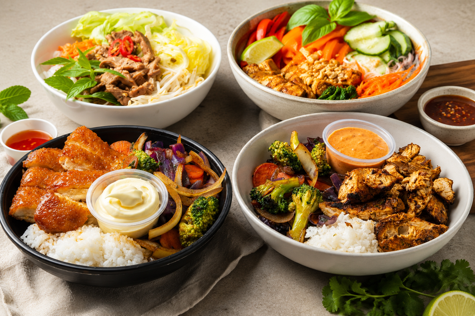 Fresh lunch bowls at Stay Handsome Espresso Mascot